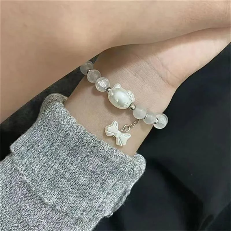 Cartoon Sanrio Jewelry Cute Bow Hello Kitty Bracelet Girly Heart Simple Sweet Beaded Bracelets Elegant Accessories Birthday Gift