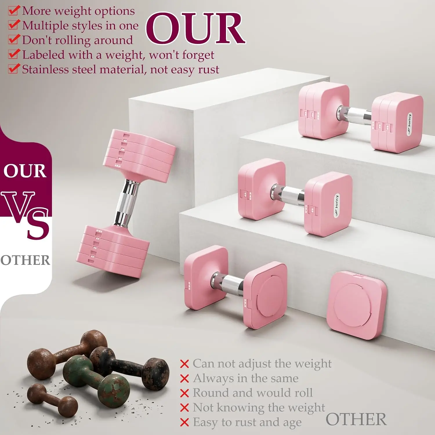 Set of 2 Adjustable Dumbbells, Hand Weights in 10 LBS, 20 LBS and 25 LBS Sizes