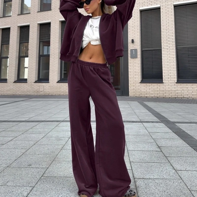 

Streetscape Purple Athletic Hoodie Set Fashionable Two Piece Outfit with Jacket and Long Pants
