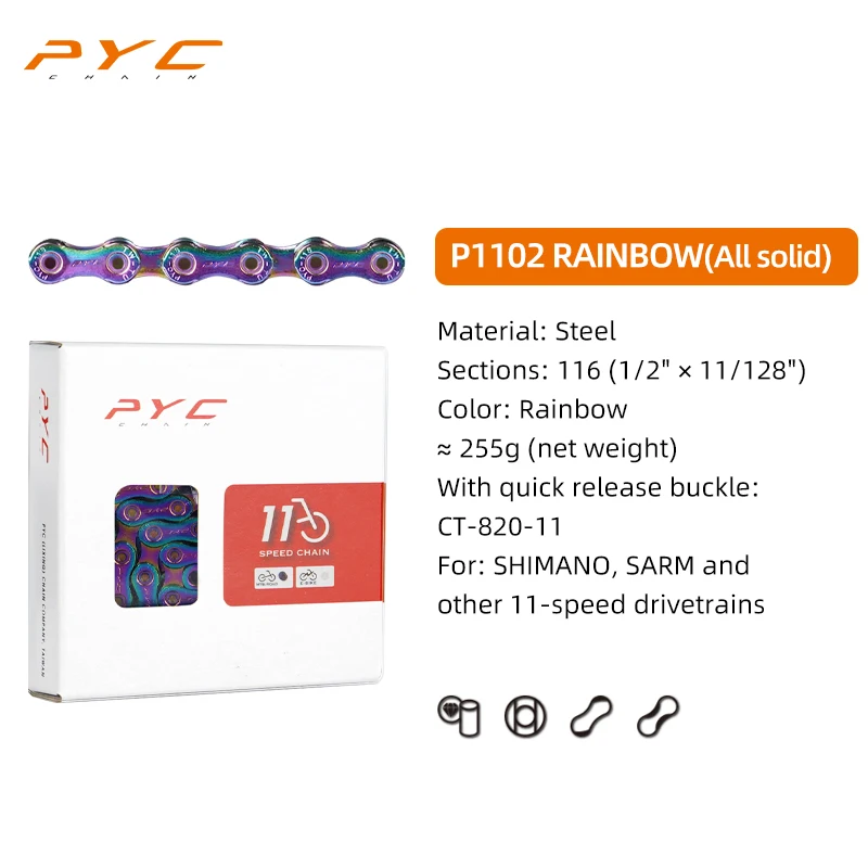 PYC Fietsketting Chroom Harden & Mushroom Pin Klinktechnologie voor Shimano, SARM, 10 11 12 Speed ​​Aandrijflijnen Fietsen Onderdeel