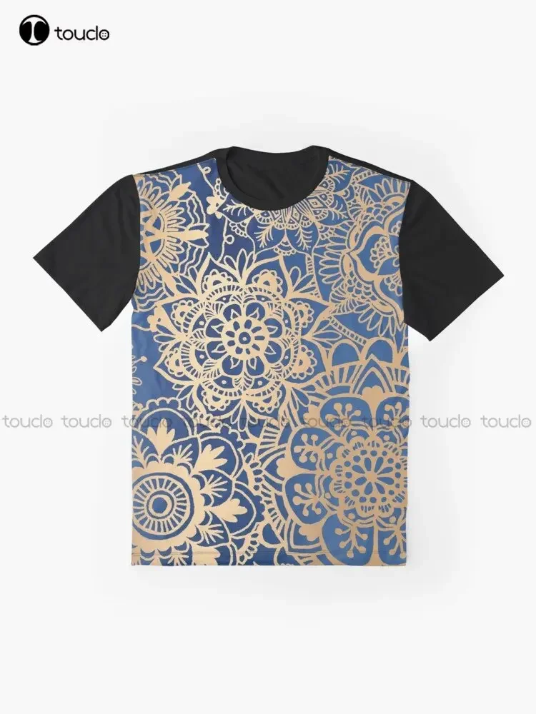 Blue And Gold Mandala Pattern Graphic T-Shirt Custom Aldult Teen Unisex Digital Printing Tee Shirts Custom Gift Xxs-5Xl
