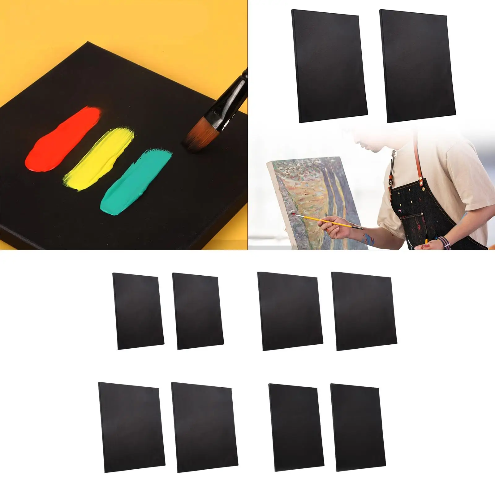 2 Pieces Painting Canvas Art Board Stretched Black Canvas for Metallic Oil Painting Watercolor Paints Crafts Acrylic Pouring