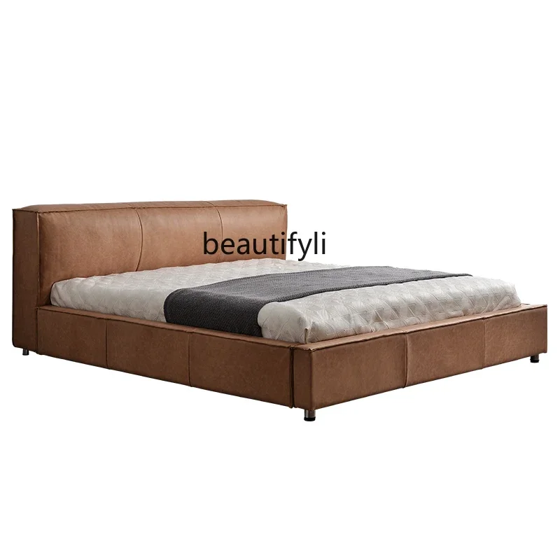 A71 Nordic leather double bed 1.8 meters first layer cowhide master bedroom residential furniture)