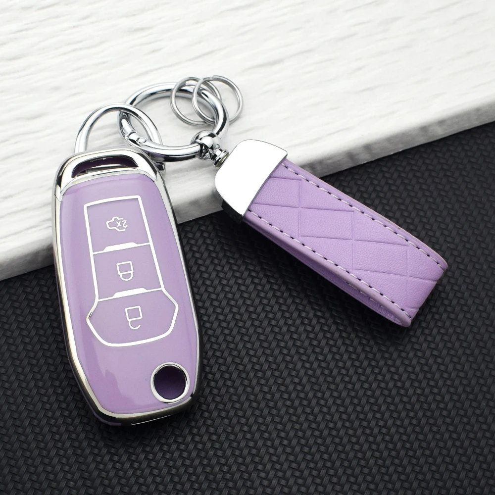 TPU Car Key Fob Case Cover for Ford F-150 F-250 F-350 Ranger Explorer Fiesta KA Mondeo New Silvery Smart Key Protector Key Chain