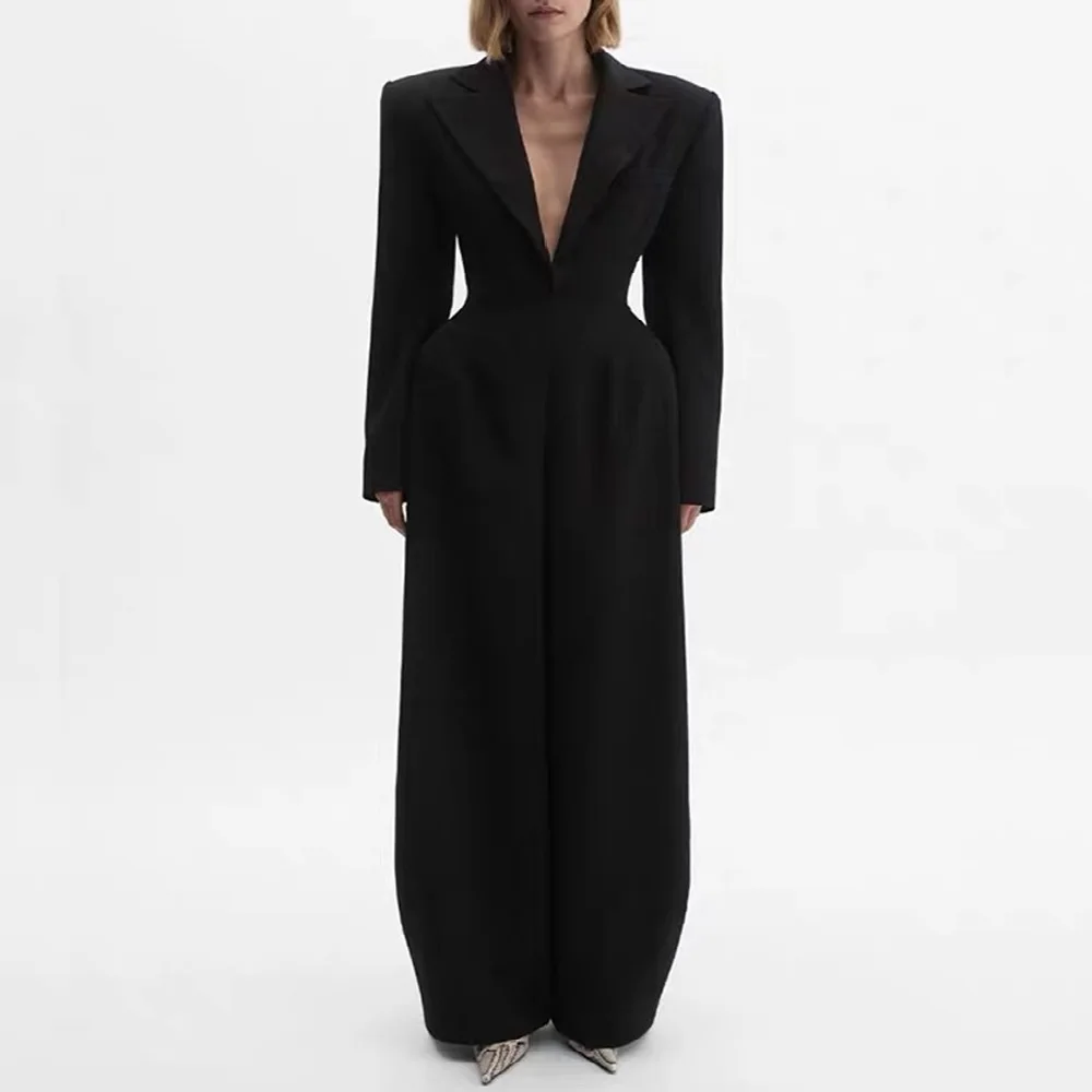 Winter 2026 Women’s Satin Jumpsuit – Slim-Fit, Lapel-Collar, Suit-Style Jumpsuit, Y2K-Inspired, Versatile Fashion Piece bra