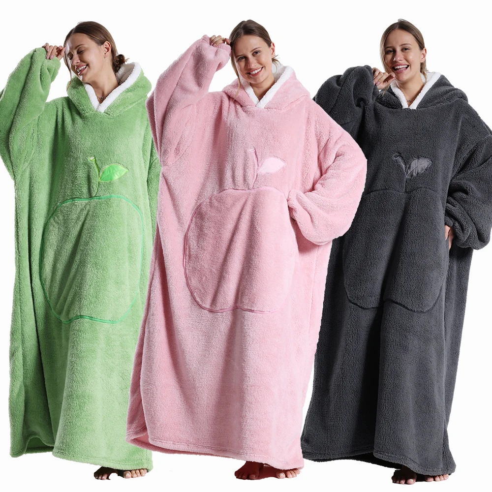 Sherpa Hood TV Wearable Blanket for Adult Women and Men Super Soft Comfy Warm Plush Throw with Sleeves Blanket Hoodie Cover