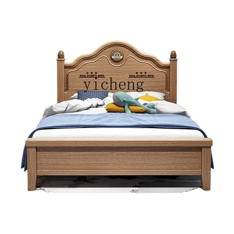 1.35 Wood Wax Oil Solid Wood Children's Bed 1.5 Boys' Bed 1.2 M Walnut Single Bed