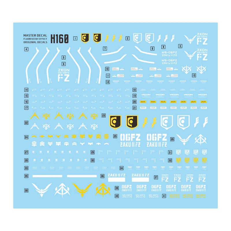 2026 New Master Decal H160 for HG 1/144 MS-06FZ Zaku II Kai Water Sticker High Precision Fluorescent DIY Accessories Gift Toys