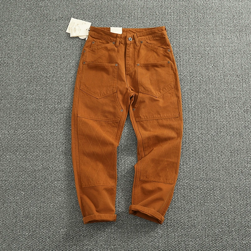 Amekaji-pantalones informales para hombre, ropa de trabajo Retro americana, pantalones Cargo rectos cónicos holgados con bolsillos pesados, primavera 2025