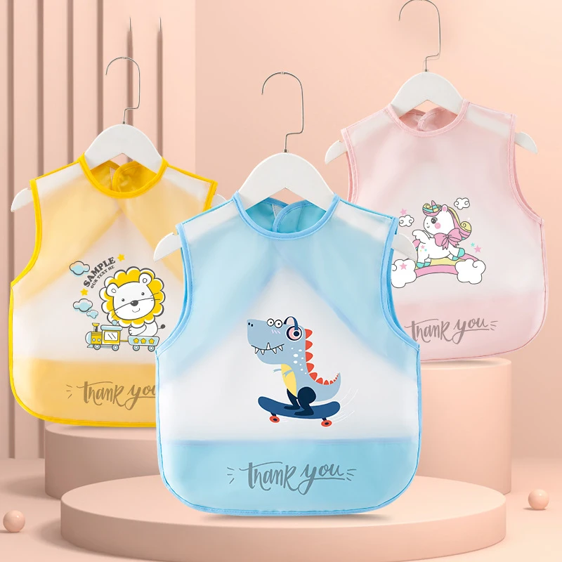 1Pcs Cartoon Pattern TPU Waterproof Lunch Feeding Bibs Cotton Adjustable Baby Bibs Cute Children Baby Apron Kids Burp Cloths Bib