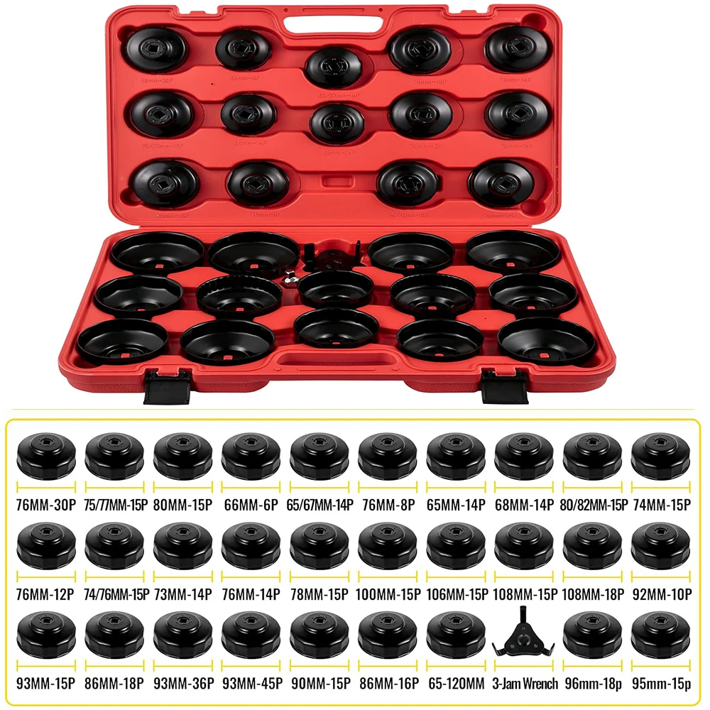 30pcs Cup Type Oil Filter Wrench Removal Tool Set Cup Socket Tool Kit For Wide Range of Vehicles & Robust Steel Material