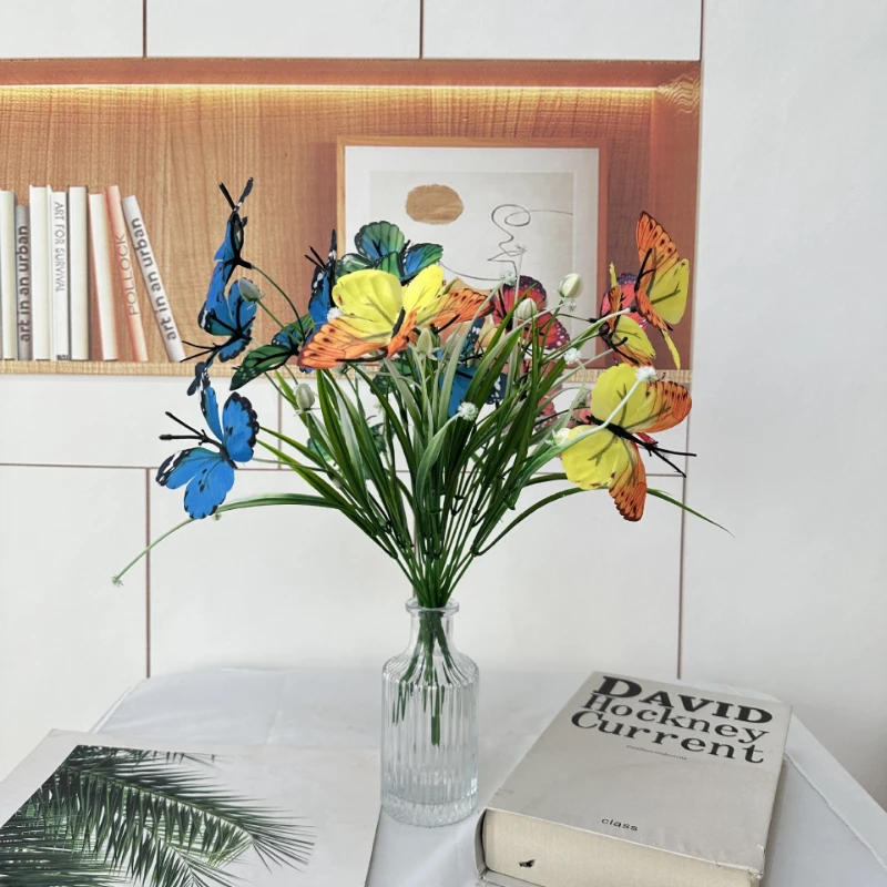 10 Stück künstliche Seidenblumen, weiße Iris mit Fransen, DIY-Requisiten für Fotoshootings, künstlicher Blumenstrauß, 5-gliedrige Schmetterlingssträuße – Detail 2