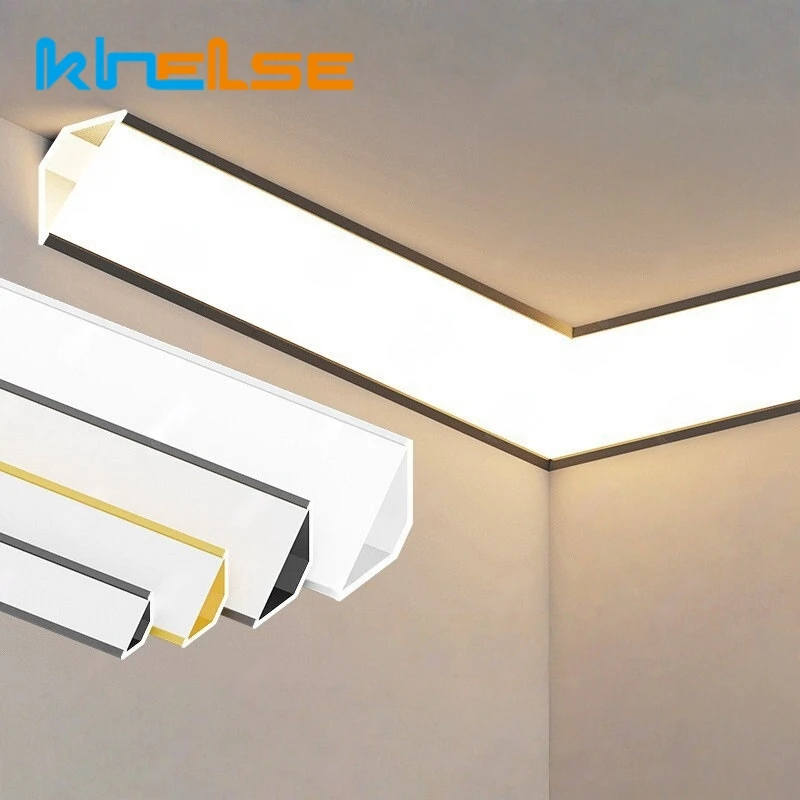 V Shape LED Aluminum Profile Ceiling Top Corner 45 Degree Lighting Plaster Line Luminous Channel PC Diffuser Decor Strip Light