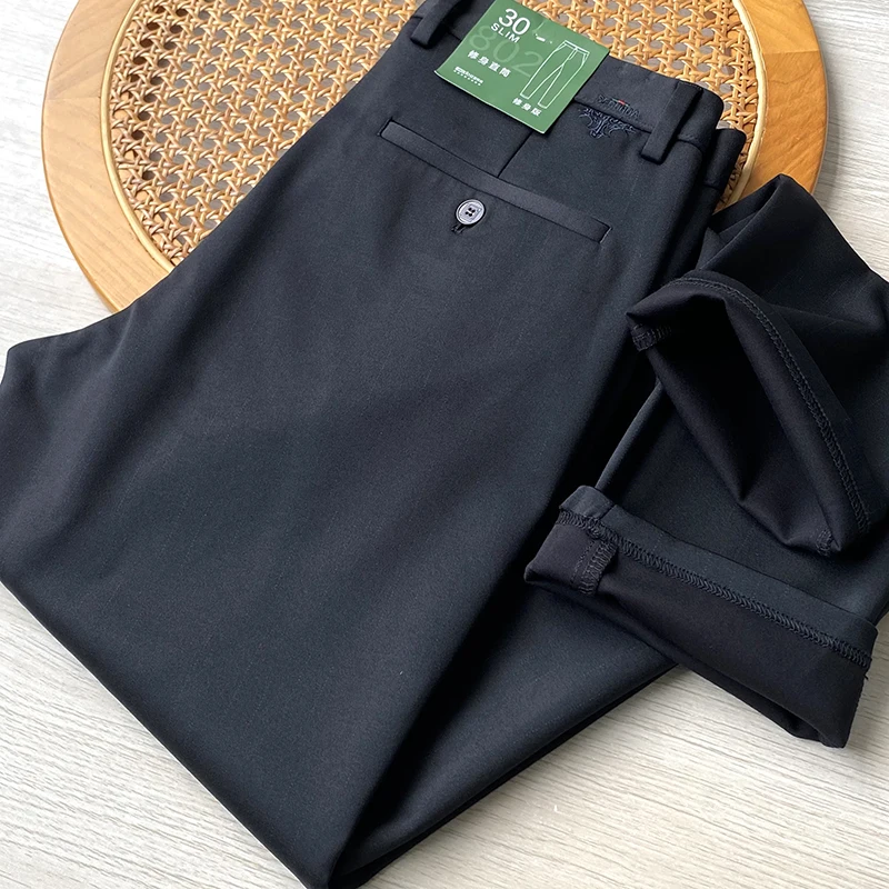 

Busin Casual Slim Straight Leg Men's Long Pants Spring Autumn Faion Urban Sle mid Waist Slightly Elastic Youth