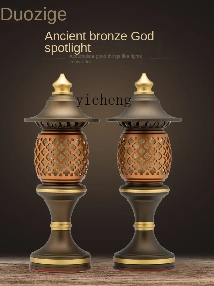 ZZc Brass Buddha Offering Ornaments Household a Pair of Buddhist Hall New Buddha Front for Decoration Electric Candle
