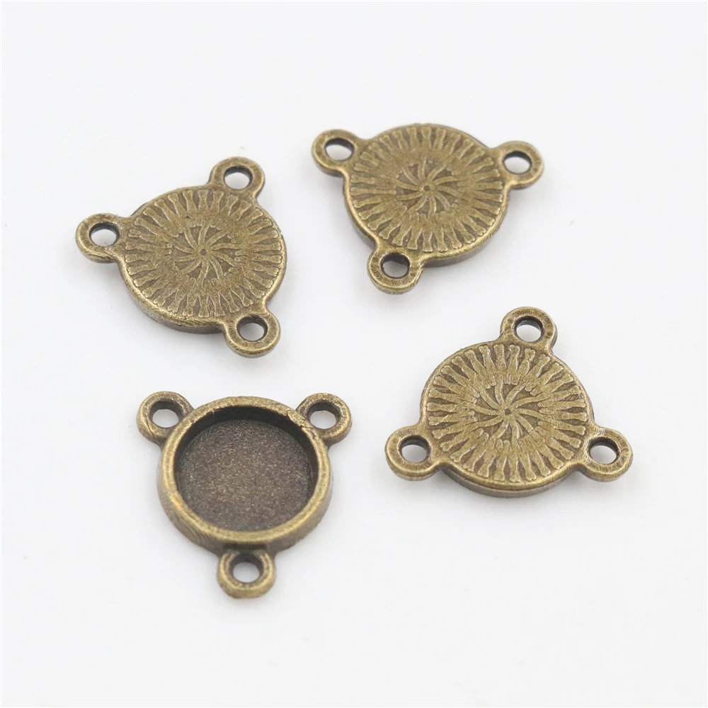 50pcs 8mm and 10 mm Inner Size Antique Bronze And Silver Plated Three Loops Style Cabochon Base Cameo Setting Charms Pendant