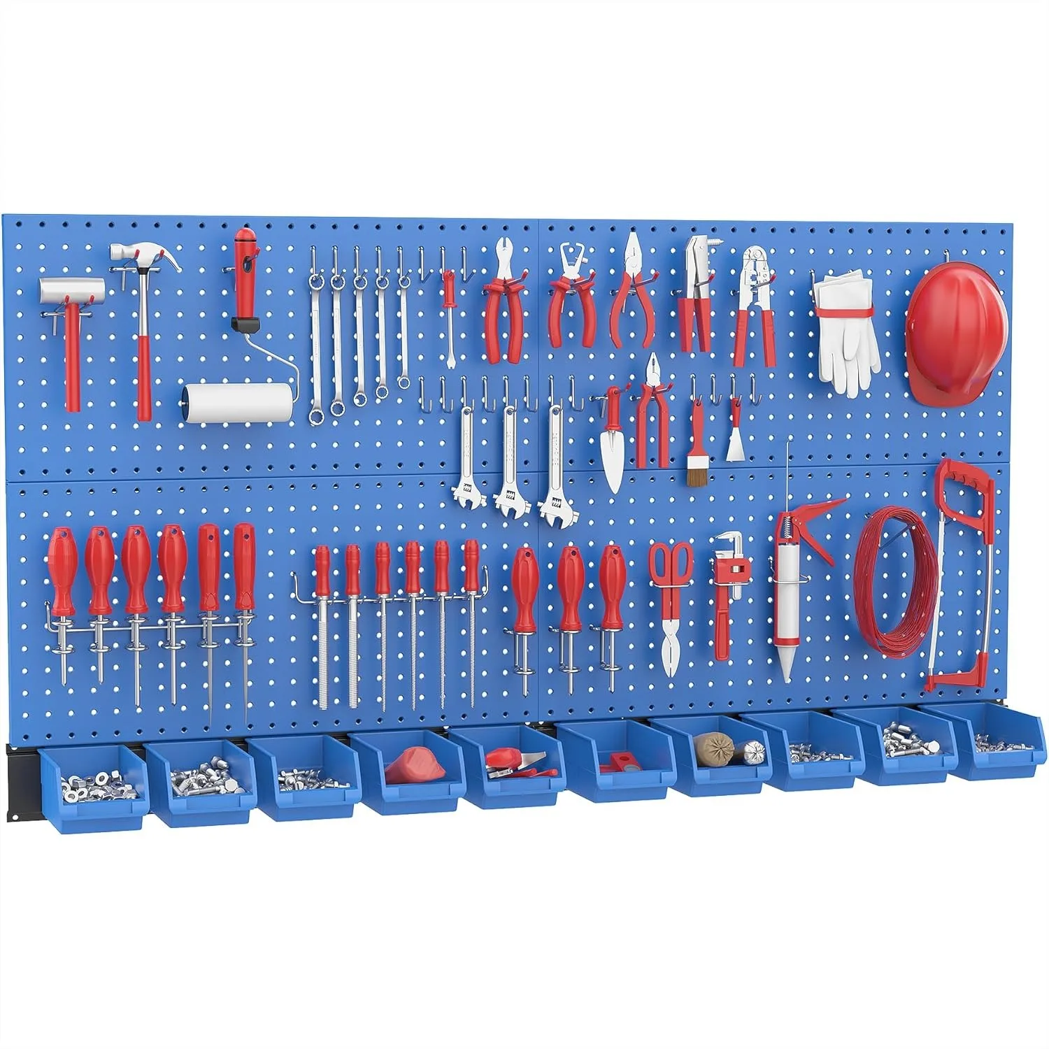 

Pegboard Wall Organizer, Blue Metal Pegboard Panels, Garage Storage System with Hooks and Storage Bins, 59pcs