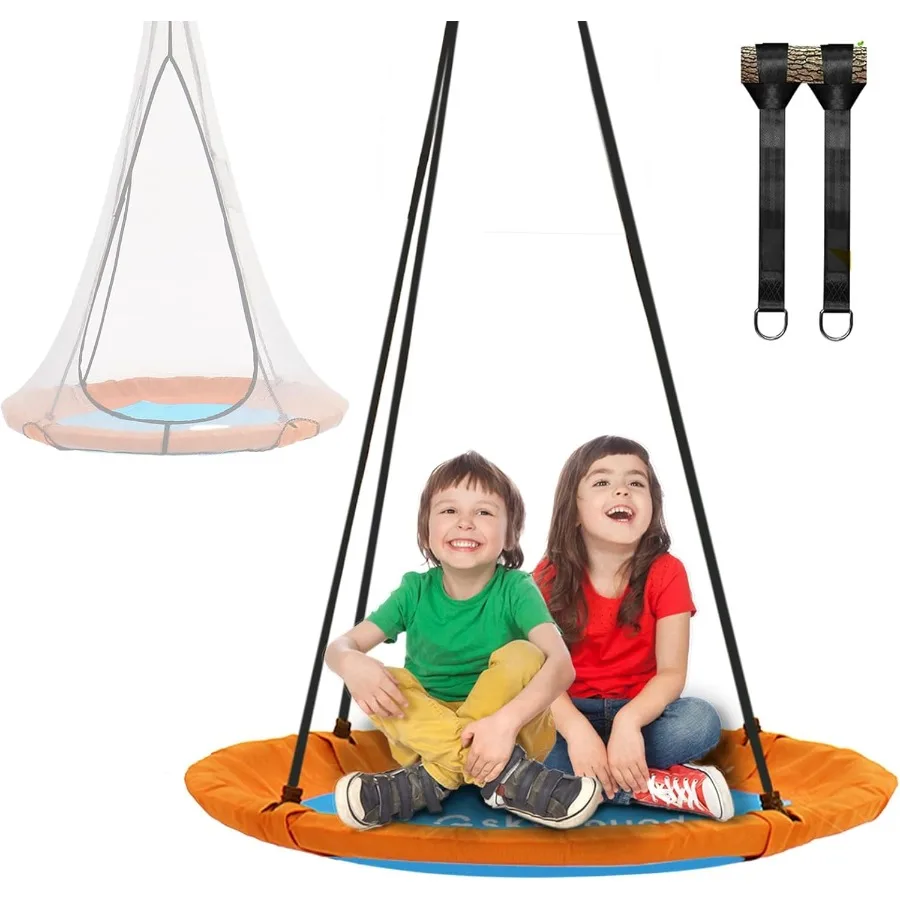 Columpio con platillo para árbol, capacidad de peso de 600 libras, columpio para exteriores con correas colgantes, columpio impermeable para árboles, mosca duradera