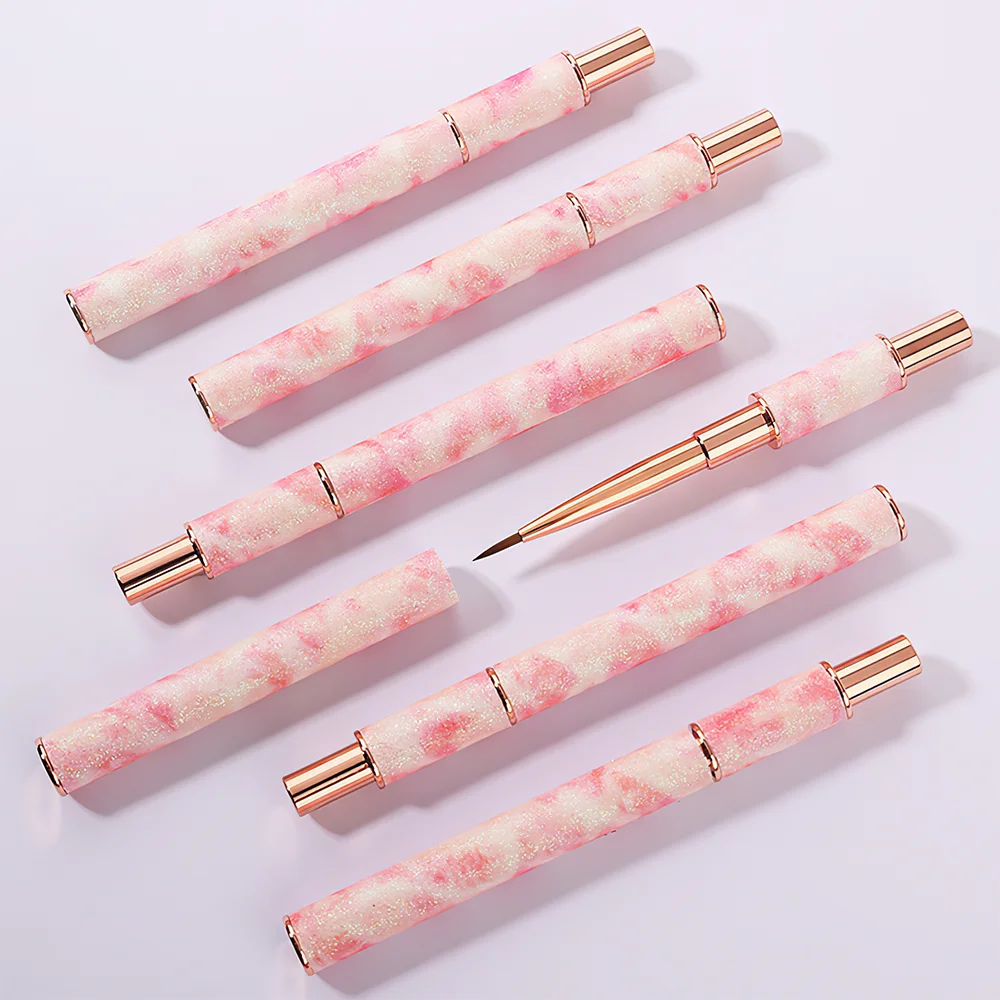 Nail Art Brushes Set Rose Gold Handle, Liner Blending Ombre Kit for Gel Design, Premium Nail Supplies
