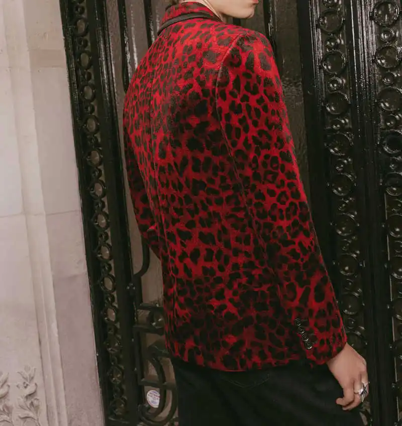 ليوبارد طباعة الرجال الدعاوى سليم صالح 2 قطعة سترة السراويل بلغت ذروتها التلبيب زر واحد مناسبة خاصة مخصص trajes الفقرة hombre