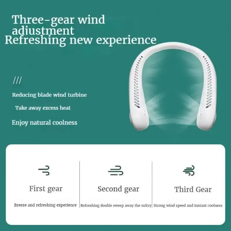 Neck Small Fan Powerful Leafless Silent Portable Lightweight Three Adjustment Cooling Leafless Neck Fan