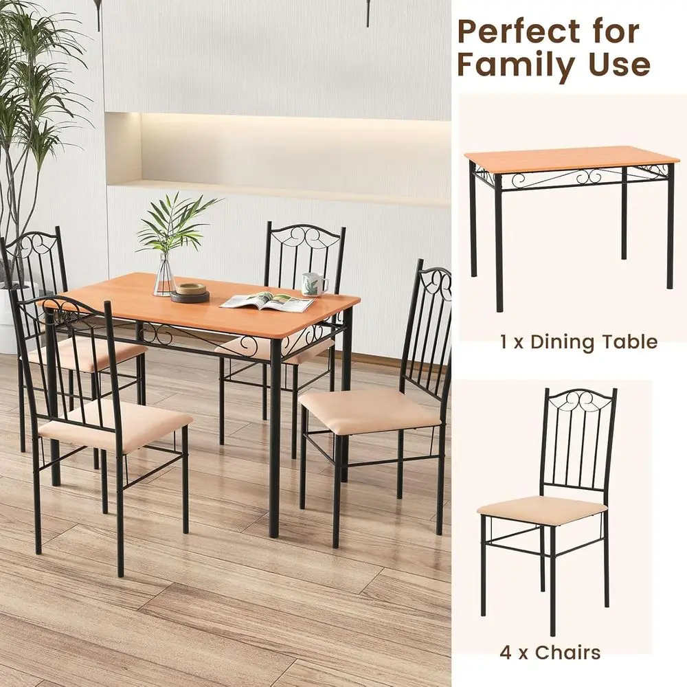 Ensemble de table à manger 4 places avec base en métal et chaises rembourrées, noir et jaune, meubles de cuisine peu encombrants
