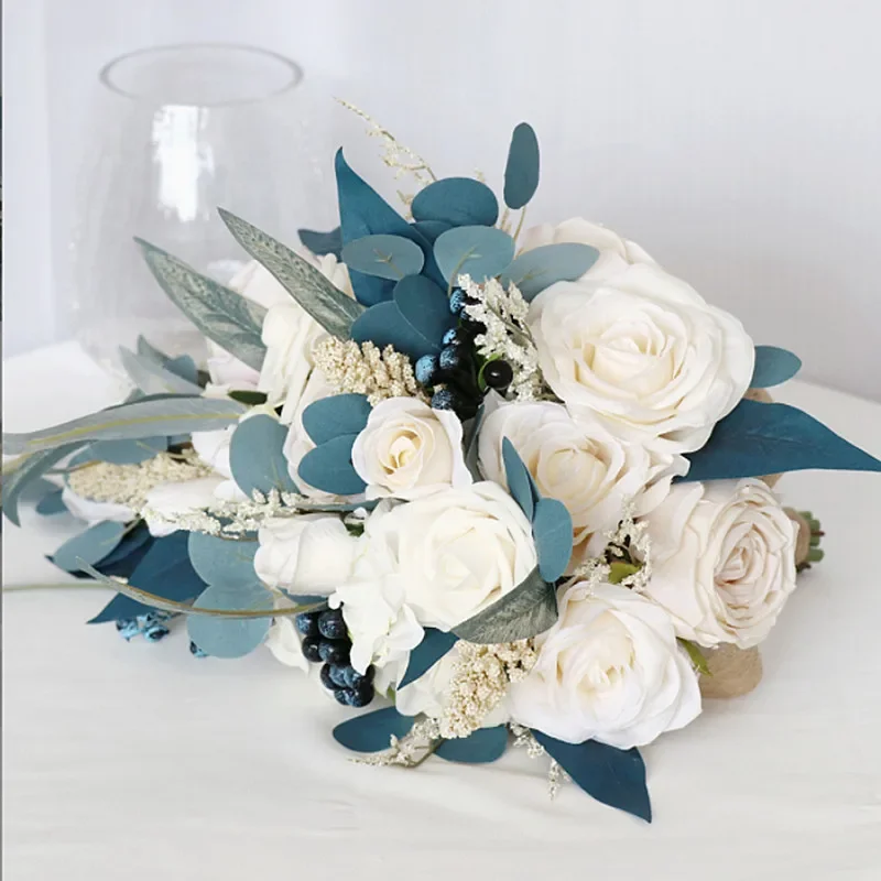 Dusty Blue Bridal Bouquet for Bride Bridesmaid Wedding Flowers Tossing Bouquet Elegant Wedding Bouquets