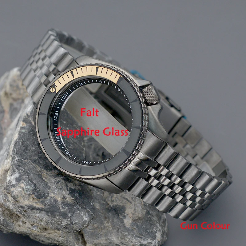 Gun Colour Men's Watch Case And Bracelet Fit NH34 NH35 NH36 Automatic Movement Sapphire Glass 200M Waterproof SKX007 SKX009Case view 5