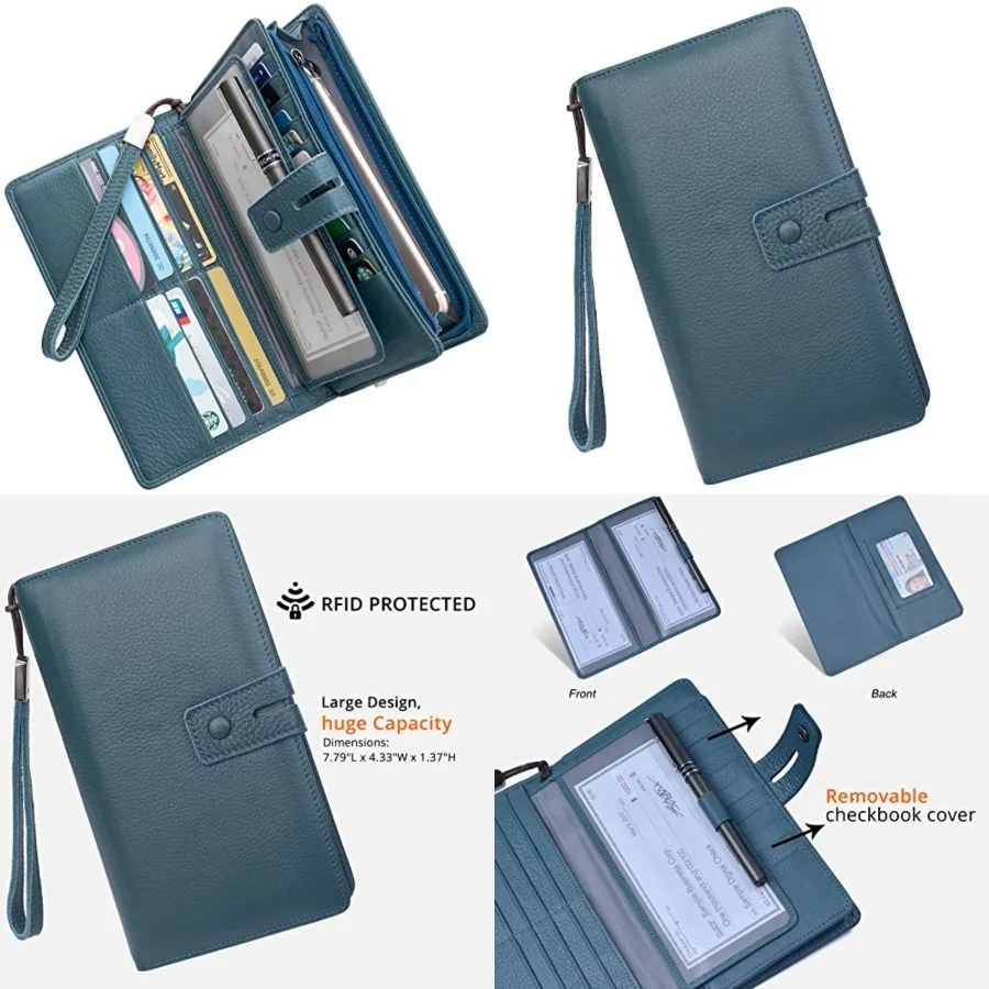 

Women's Big Fat RFID Blocking Leather Wristlets Wallet Organizer Checkbook Holder