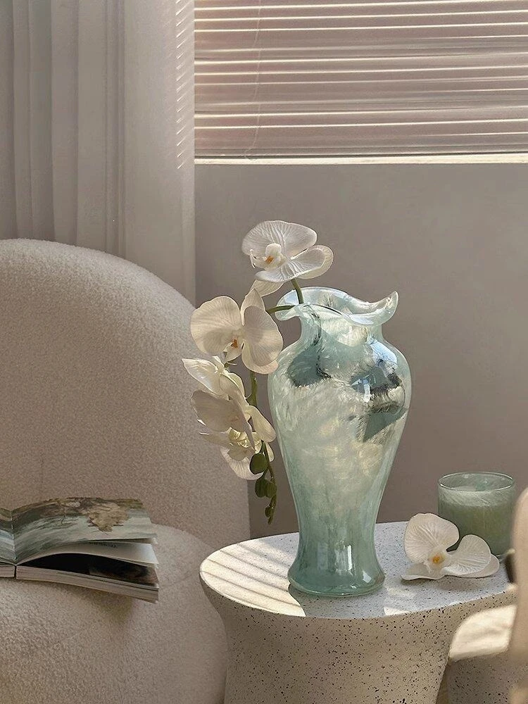 French blue medieval glass vase light luxury flower arrangement hydroponic modeling entrance ornament