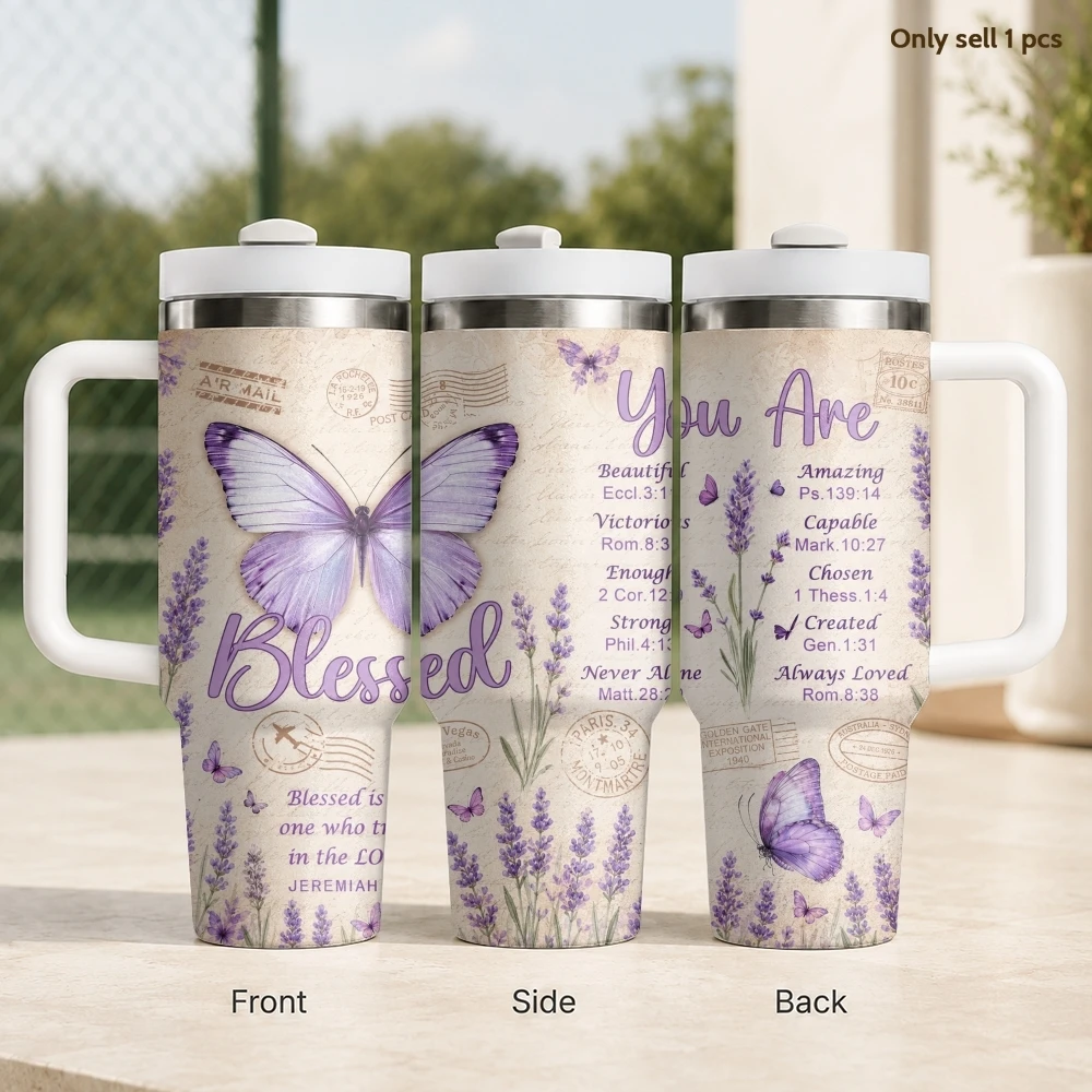 Gourdes isothermes « You Are Bible Affirmations » en acier inoxydable de 40 oz avec poignée et paille, tasse de voyage anti-fuite