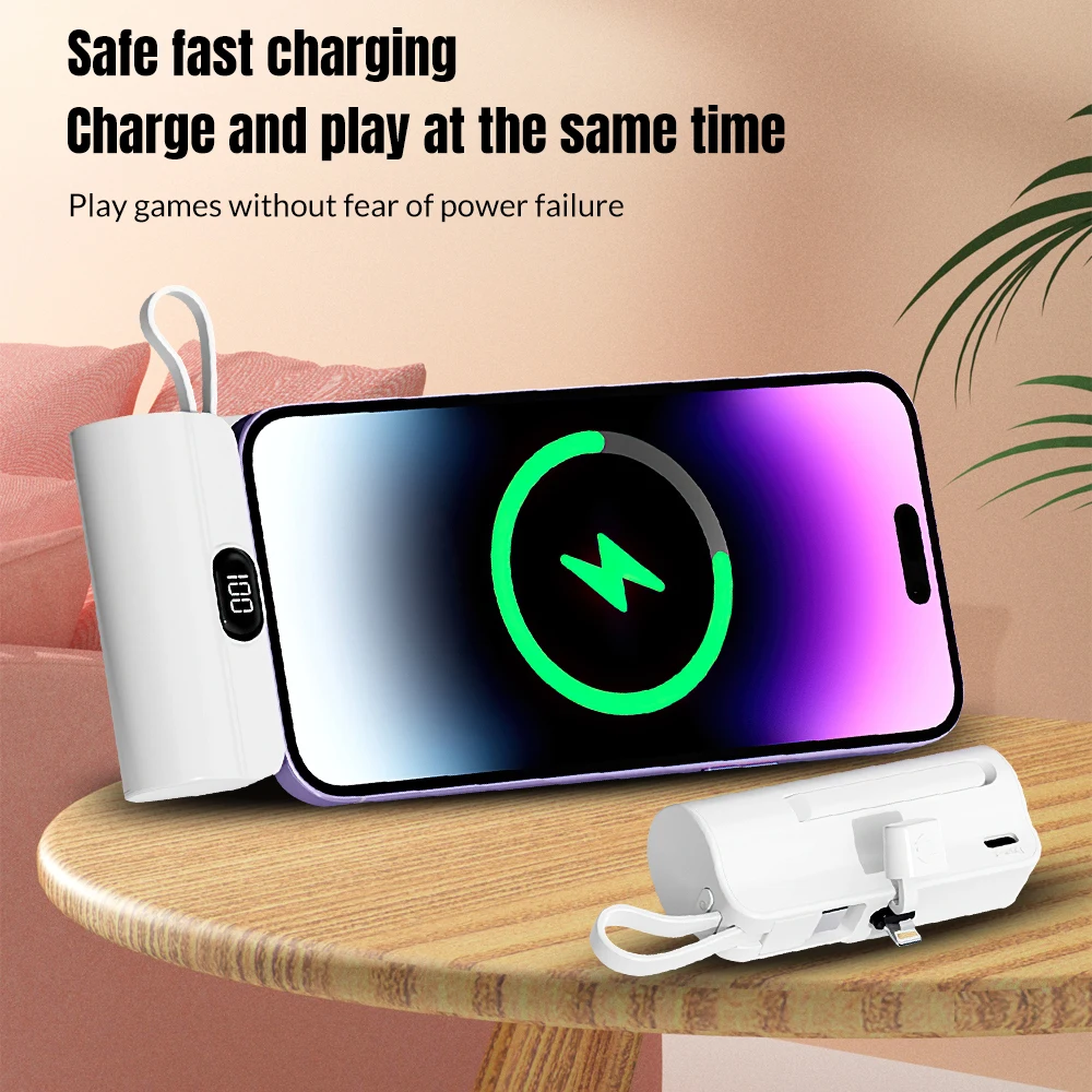 Dual Interface Capsule Power Bank Wireless Pocket Power Bank 5000mah External Battery Charger Apple plug+Type-c cable for iPhone