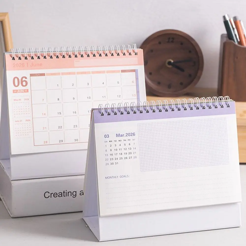 Gradient Color 2026 Desk Calendar Small Fresh Coil Assembly New Year Calendar Thickened Paper To Do List Standing Flip Calendar