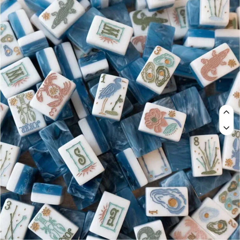 Blue Ocean‑Themed 2‑Layer Acrylic American Mahjong Set, 160Pcs Portable Hand‑Play Mah Jongg Tiles for Family Party Leisure
