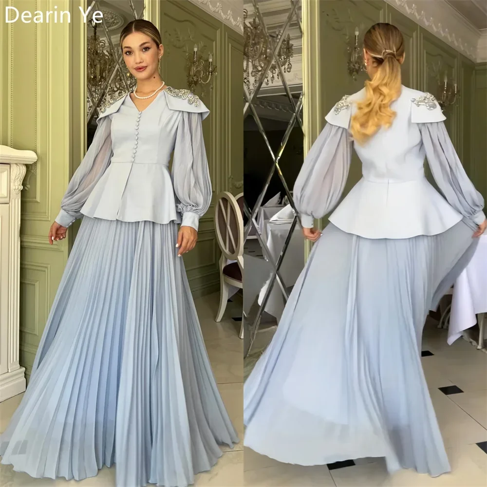 

Prom Gown Formal Dearin V-neck A-line Floor Length Skirts Draped Tulle Beading Bespoke Occasion Dresses Saudi Arabia Evening Dre