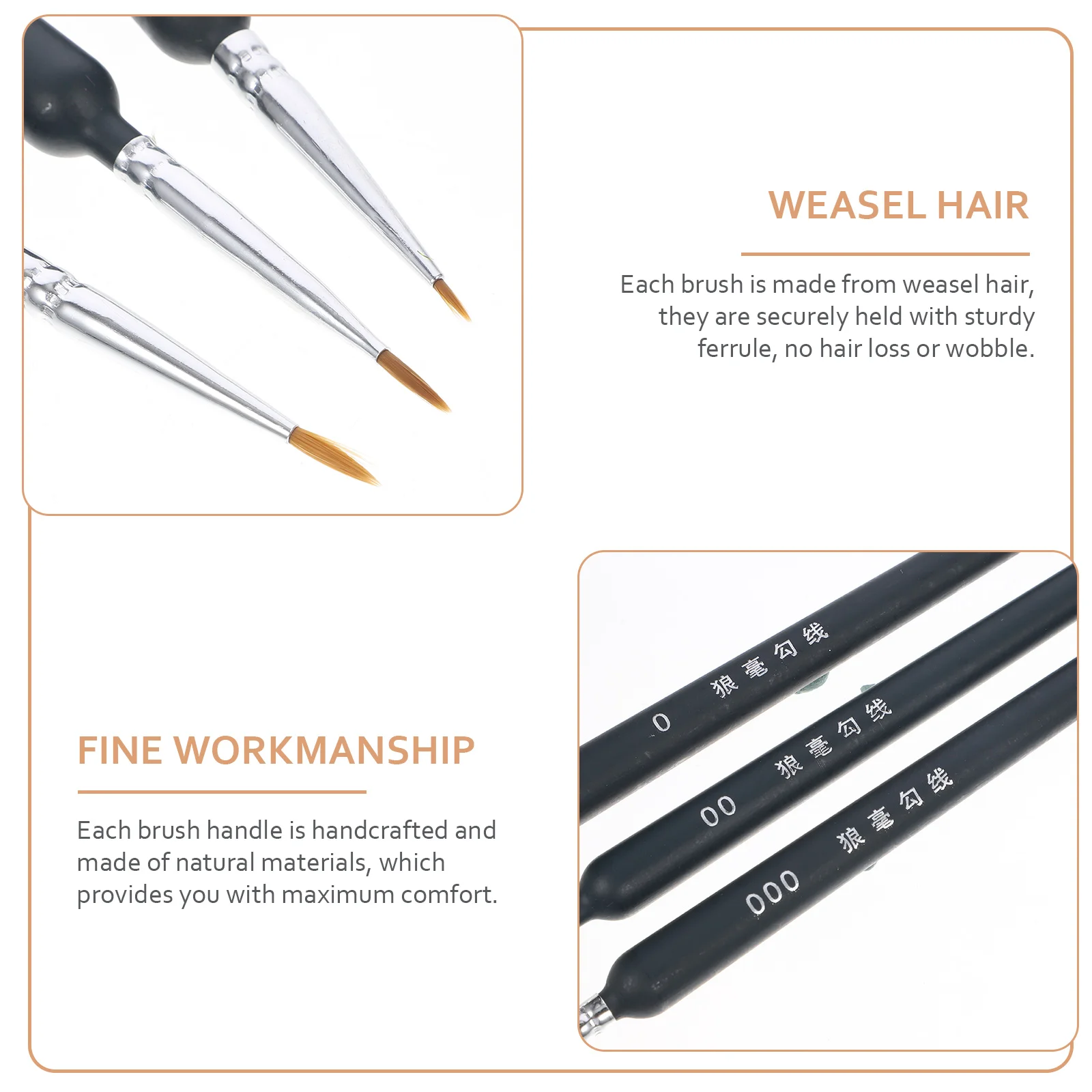 3-delige schilderhaarborstel Eyeliner Liners Wolf Miniaturen Gel voor nagels Versier benodigdheden