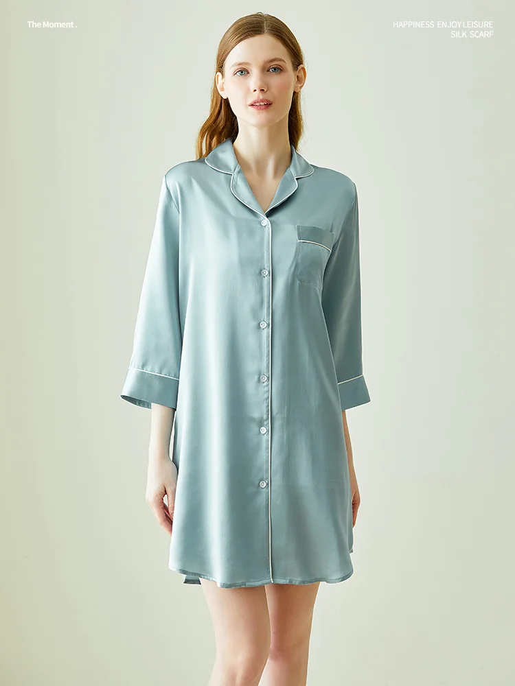 100% Silk Shirt Pajamas Loose Home Wear Can Be Worn outside High-Grade Women's Sexy Nightdress Summer