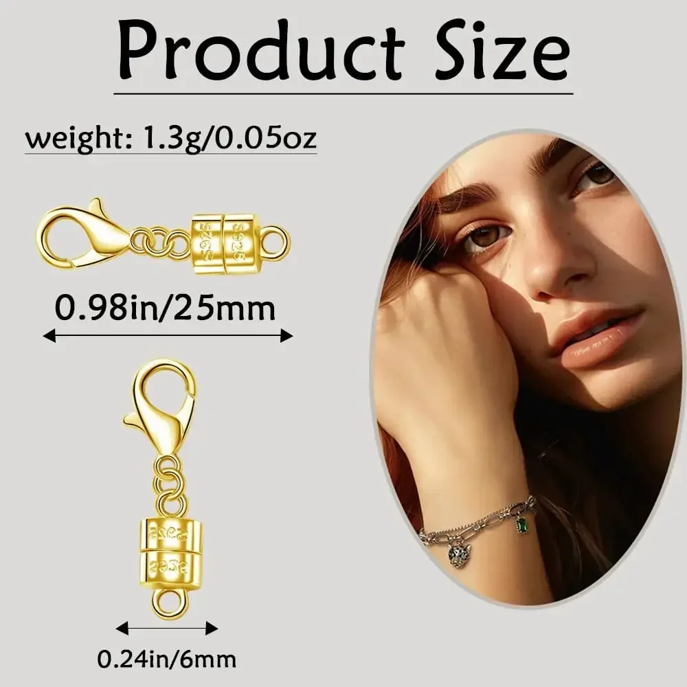 925 Silver Magnetic Necklace Clasp with Lobster Clasp,Magnetic Necklace Clasps and Closures for Bracelet Necklace Extender