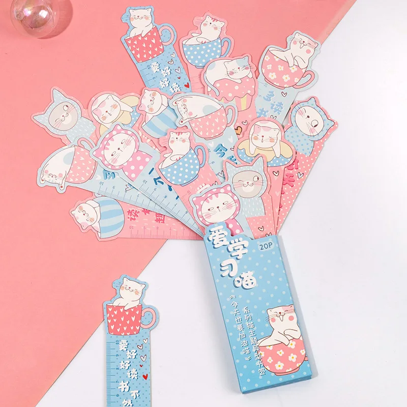 20 pcs Kawaii Cartoon cat theme bookmark Creativity Decorative Stationery Reading mark