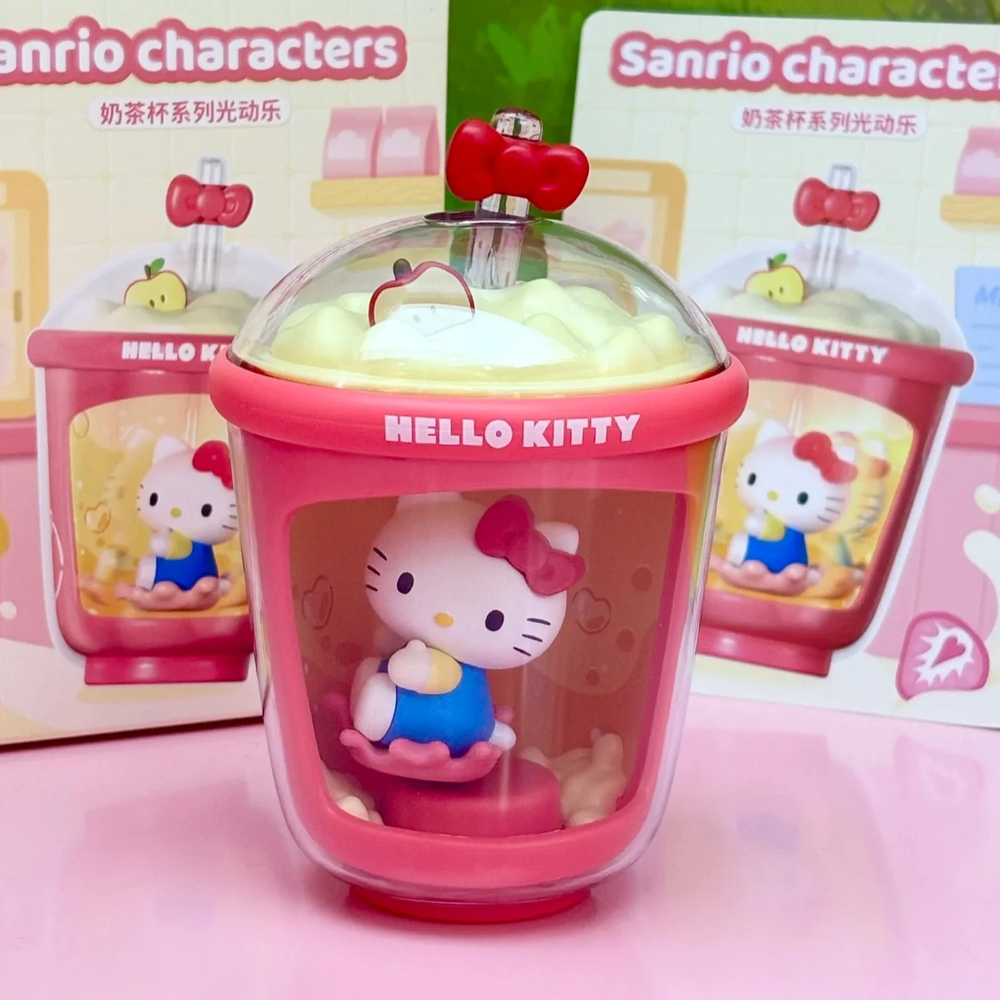 

New Original Sanrio Milk Tea Cup Series Light Dynamic Happy Kitty Trendy Blind Box Handmade Model Ornament Birthday Gift Toy