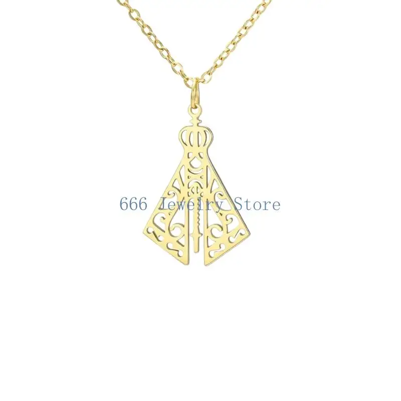 F2TD Openwork Pendant on a Link Chain Necklace, Made of 304 Stainless Steel with a Clean, Clearly Defined Polished Finish