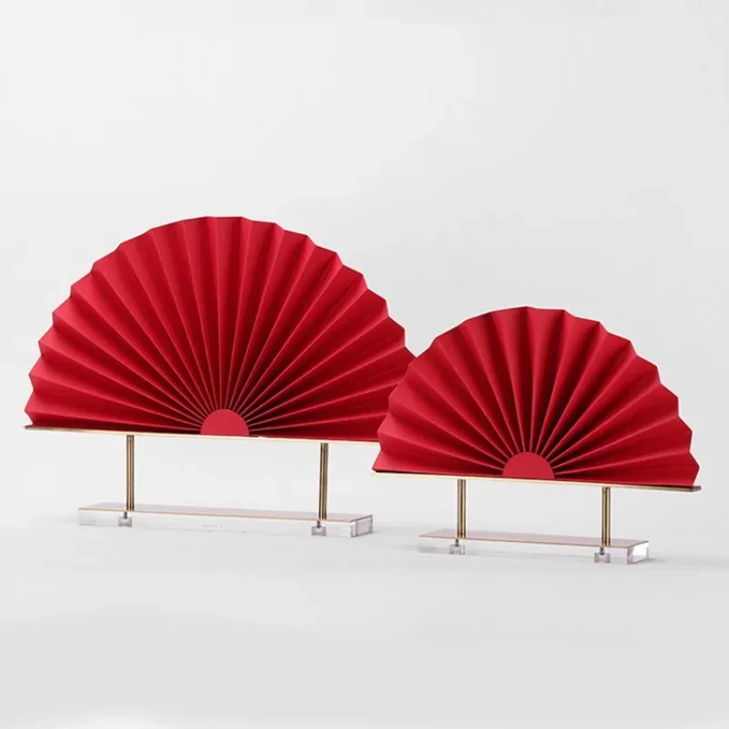 New Chinese style big red metal paper art folding fan ornament B & B exhibition hall sales office lobby entrance jewelry