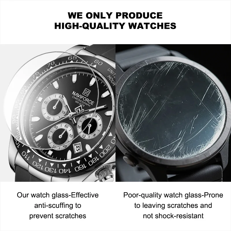 NAVIFORCE Creative Multifunction Male Wristwatch Date Display Soft Silicone Strap Watches for Men Waterproof Sports Chronograph