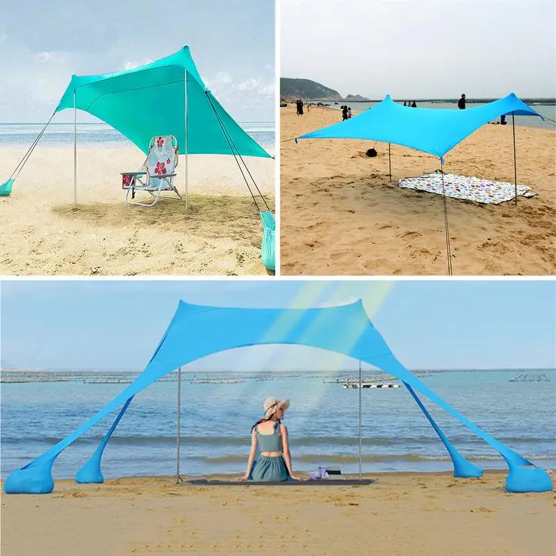 

Family Beach Sunshade Tent Large Beach Canopy with Stability Poles UPF50+ Outdoor Shade for Beach Camping Picnic Sun Shade