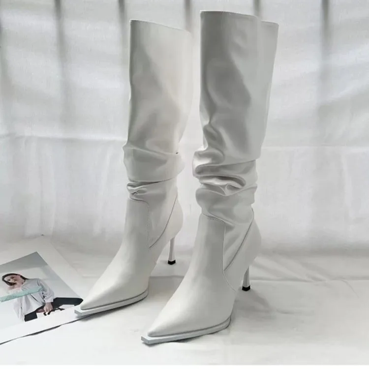 High heeled long boots for women in the spring and autumn of 2026  with thin heels and piled boots that do not exceed the knee