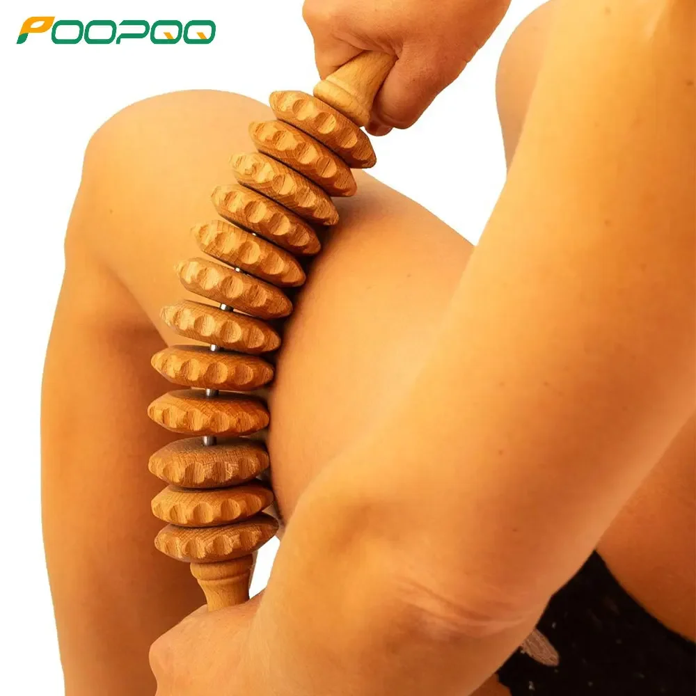 Natural Curved Wooden Massage Roller for Waist Thigh Multi Functional Body Roller Muscle Relief Cellulite Reduction Body