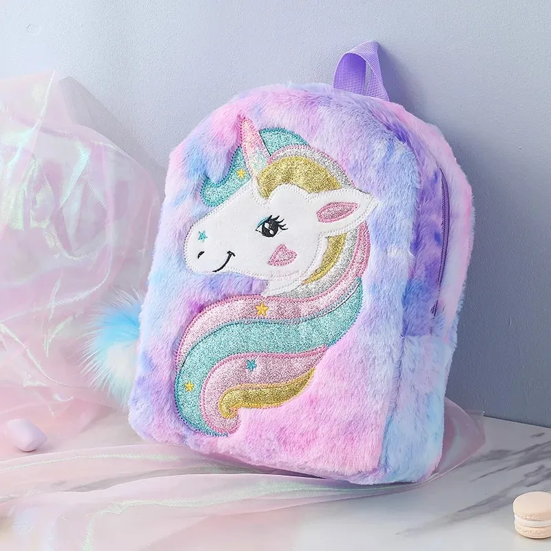 Cute Princess Unicorn Plush Mochilas Saco de escola animal dos desenhos animados Mochilas infantis Mochila macia colorida infantil Sacos de meninas