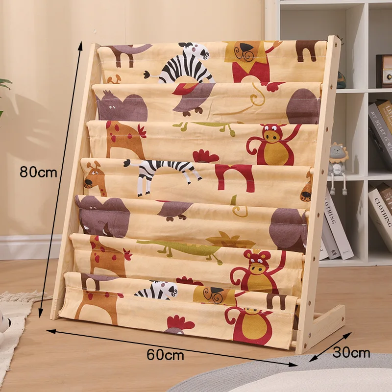 Solid Wood Children Bookshelf Multi-Layer Movable Shelf for Kids Storage Floor Standing Bookshelf Picture Book Rack Bookcase