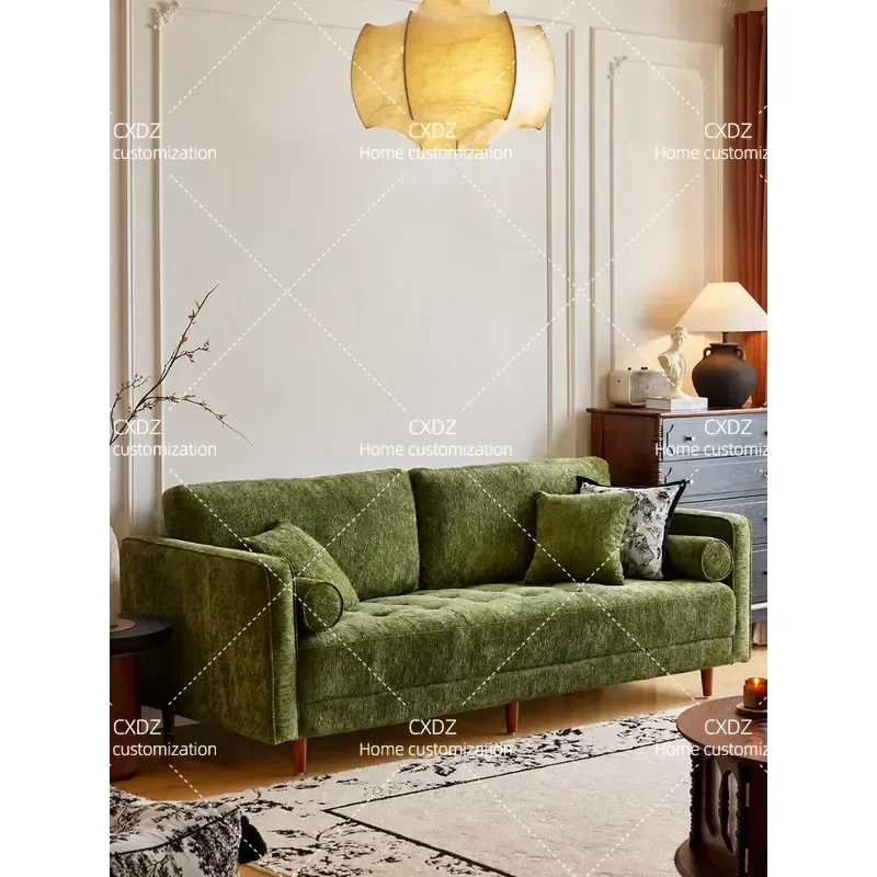 2025 New Velvet Fabric Sofa Dark Green Retro Style Comfortable Seating for Small Apartment Living Room