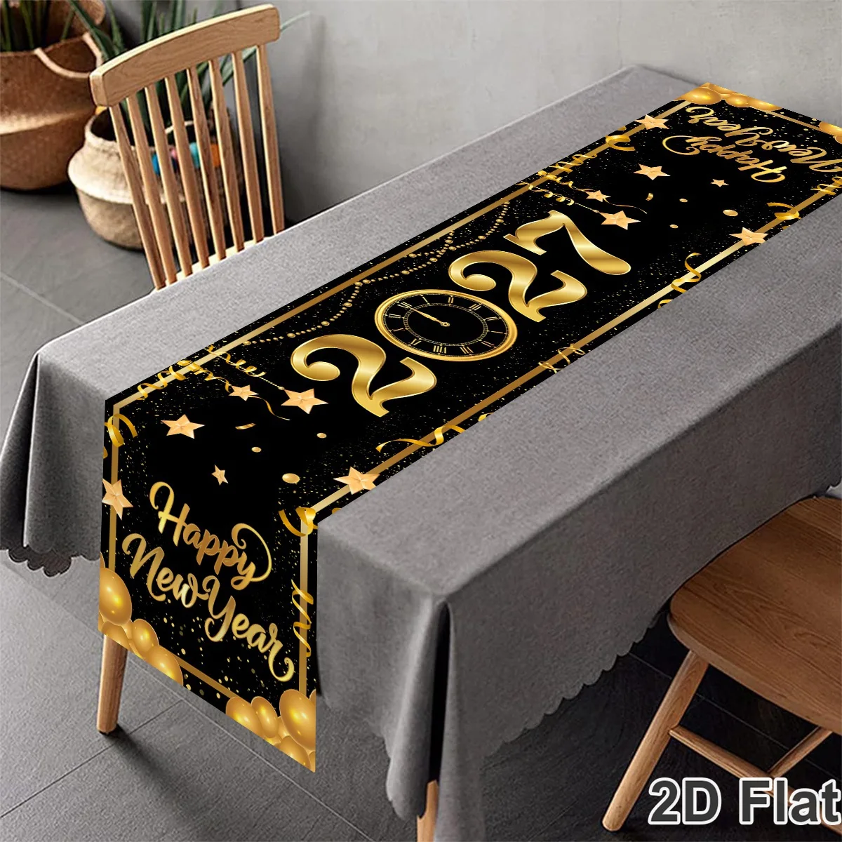 2027 Happy New Year Table Runner 35*180cm Polyester Table Flag New Year Eve Party Dining Table Decor New Year Decorations 2027